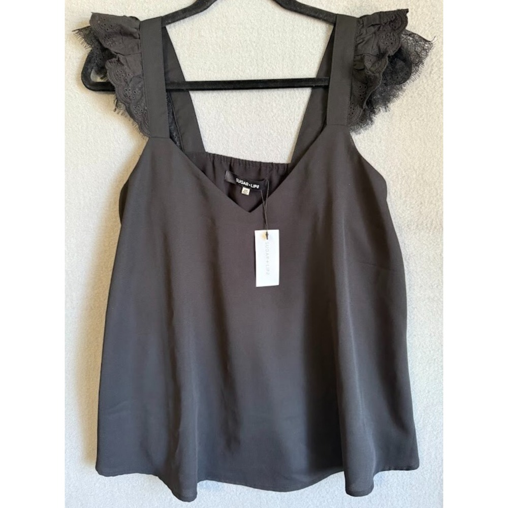 Sugar Lips Top Women  Size XS  Black Sleeveless‎ V Neck Tunic Lightweight Casual